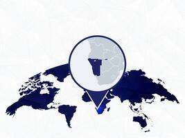 Namibia detailed map highlighted on blue rounded World Map. vector