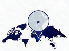 Uganda detailed map highlighted on blue rounded World Map. vector