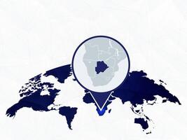 Botswana detailed map highlighted on blue rounded World Map. vector