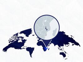 Malawi detailed map highlighted on blue rounded World Map. vector