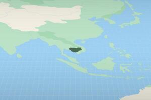 Cambodia highlighted on a detailed map, geographic location of Cambodia. vector