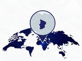 Chad detailed map highlighted on blue rounded World Map. vector