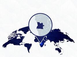 Angola detailed map highlighted on blue rounded World Map. vector