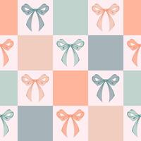 Ribbon Bows Checkered Seamless Pattern of natural tones on a light background. Coquette, Vintage and Romantic design. Playful background for feminine projects, vintage wrapping paper, textiles vector