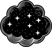 a black and white drawing of a cloud with stars vector