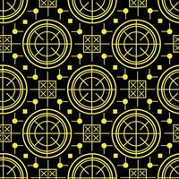 Seamless Tech Radar Grid Pattern in Yellow on Black Background vector