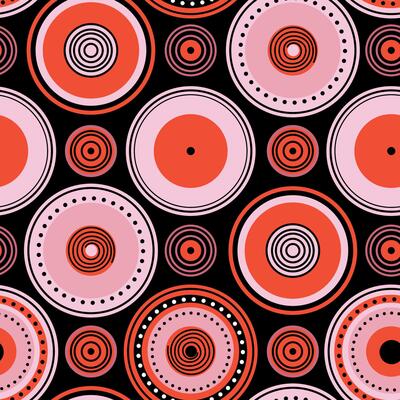 Retro Concentric Circles Seamless Pattern in Pink and Red on Black Background