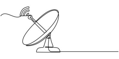 Line icon with shadow on white background, Satellite dish on roof, minimal concept. vector