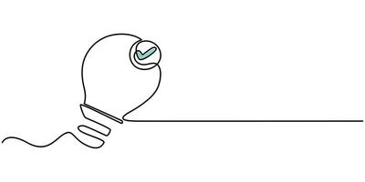 Light bulb with correct mark verify continuous one line drawing vector
