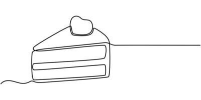 Single continuous one line drawing of delicious birthday cake with a slice vector