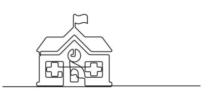 School Building Line Icon Editable Stroke Continuous One Drawing vector