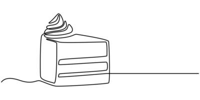 Continuous Line Drawing of Cake Icon. Hand Drawn Symbol Illustration, Slice of Cake Continuous Line Illustration vector