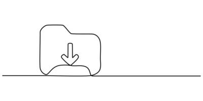 Continuous one line drawing of download sign phone, computer vector