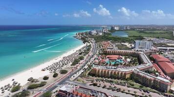 Above view of Eagle Beach in Oranjestad Caribbean Netherlands in Aruba.. Famous Scene. video