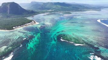 Aerial View of Underwater Waterfall in Le Morne Beach Mauritius Island in Mauritius. Famous Background. video