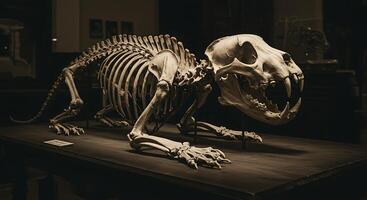 A skeleton of a cat on a table photo