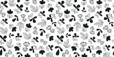 Pattern flowers, plants, leaves, simple branches, seamless texture, repeating natural background. vector