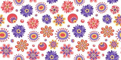 Abstract flowers, pattern seamless. Bright multicolored flowers, repeating background. vector