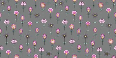Abstract flowers, leaves. Pattern seamless. Set of brightly colored simple plant patterns. Illustration, doodle, repeating background. vector