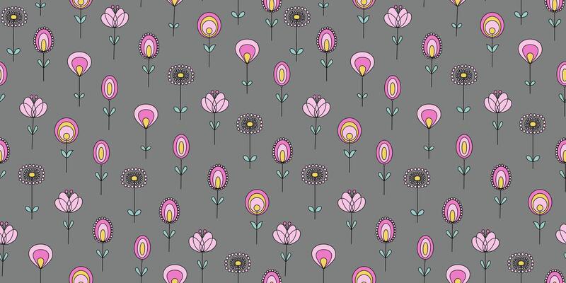 Abstract flowers, leaves. Pattern seamless. Set of brightly colored simple plant patterns. Illustration, doodle, repeating background.