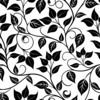 Elegant black and white seamless leaf pattern with swirling botanical vines on white background vector