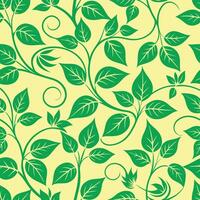 Bright green seamless leaf pattern with natural swirling vines and vibrant botanical background style vector