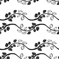 Black and white seamless decorative vine pattern with smooth flowy botanical lines and elegant curves vector