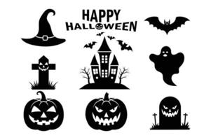 Set of halloween silhouettes black icons and character vector