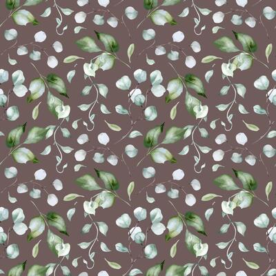 Greenery plant and holly branches delicate watercolor seamless pattern isolated. Foliage texture of curly vine and twigs hand drawn in dusty green. Eucalyptus seamless background for design textile