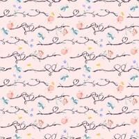 Watercolor seamless pattern with horizontal tree branches and floral elements isolated. Twigs on repeated background with delicate blue pink butterflies hand drawn. Simple botanical design wallpaper vector