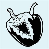 Black Outline Style Pepper Vegetable Silhouette for Design Use vector
