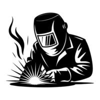 Welder with welding mask and welding torch vector