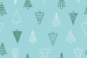 Seamless pattern of Christmas green and white fir trees in doodle style. vector