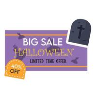Isolated halloween discount label with a tombstone icon vector