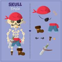 Pirate skeleton costume set. vector