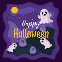 Ghosts floating in graveyard. vector