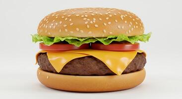 A hamburger with cheese and tomatoes on a white background photo