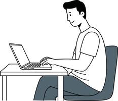 Man working on a laptop at a desk a man sitting at a desk with a laptop vector