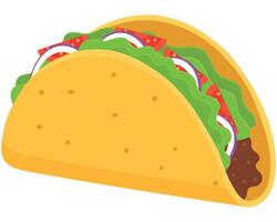 Healthy Mexican taco shell with meat, guacamole and tomato. Spanish tortilla food graphic element vector