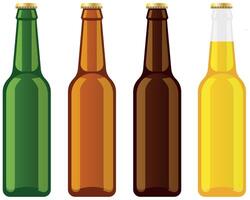 Different colour flat design beer or soda bottles, Glass pop bottles vector