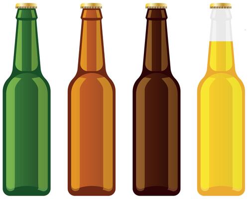 Different colour flat design beer or soda bottles, Glass pop bottles