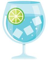 Flat style Gin and Tonic with lime and ice in a glass, Alcohol design element vector