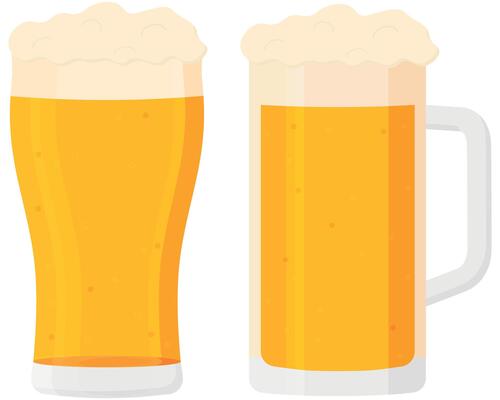 2 Pints of beer in a straight glass and mug type glass, Alcohol drink graphic element