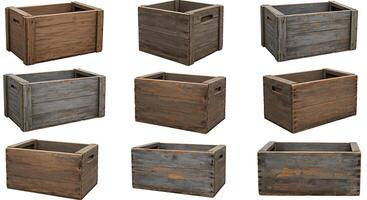 A set of six wooden crates with different sizes photo