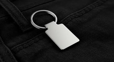 A keychain with a square metal tag on it photo