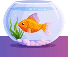 goldfish in aquarium with stones and algae, pet, gradient vector