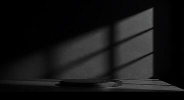 A black table with a lamp on top of it photo