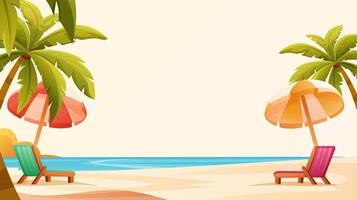 calming landscape with beach, with umbrellas and sunbeds, vacation and summer, with space for inscriptions vector