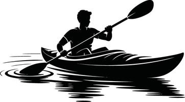 Silhouette of a person kayaking on a calm water surface vector
