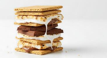 A stack of s'mores with chocolate and marshmallow photo